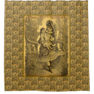 Rideaux De Douche Vintage fille d'art avec poupée