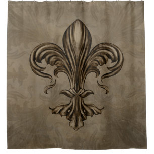 Rideaux De Douche Vintage Fleur de lis Sepia