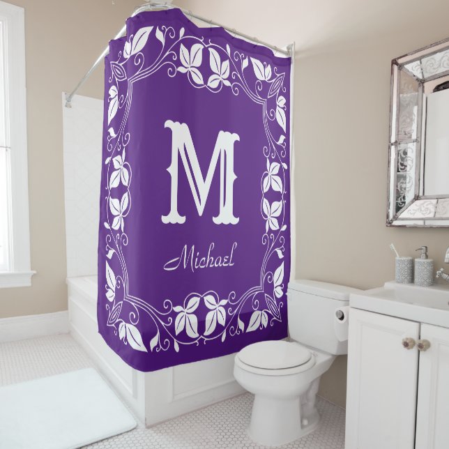Rideaux De Douche Vintage Floral Personnalisé Nom Monogramme (En situation)