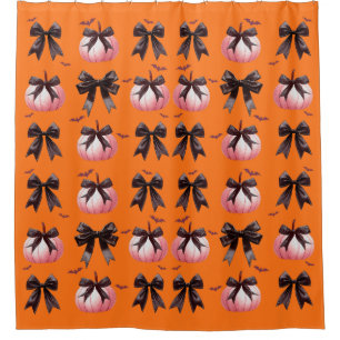 Rideaux De Douche Vintage Halloween rose Citrouille noir Bow Orange
