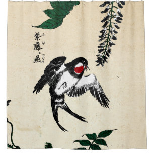 Rideaux De Douche Vintage japonais Bird et Wisteria