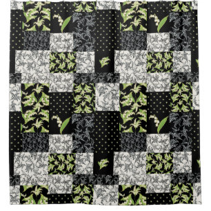 Rideaux De Douche Vintage Lily-de-la-Vallée Faux Patchwork Noir