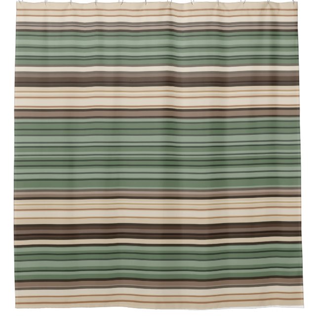 Rideaux De Douche Vintage MidCentury Lines Vert Brown (Devant)