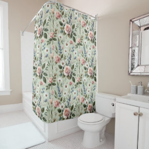 Rideaux De Douche Vintage Pastel Floral Motif botanique