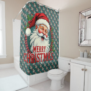 Rideaux De Douche Vintage Père Noël Joyeux Noël Illustration Patten