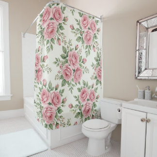 Rideaux De Douche Vintage Pink Watercolor Roses Floral Seamless