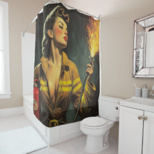 Rideaux De Douche Vintage pompier vers le haut