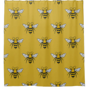 Rideaux De Douche Vintage seamless pattern with yellow bees. Handdra