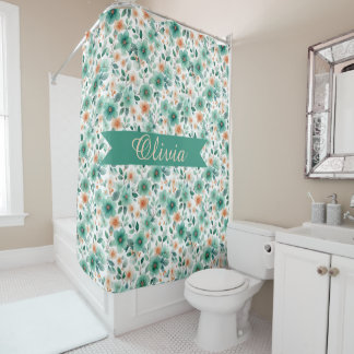 Rideaux De Douche Vintage Spring Green Floral Personalized