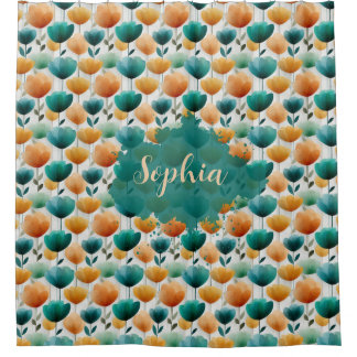 Rideaux De Douche Vintage Spring Yellow and Green Floral