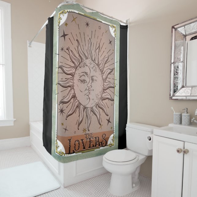 Rideaux De Douche Vintage Sun & Lune Dualité Amateurs Carte Tarot Ar (En situation)