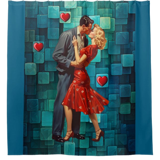 RIDEAUX DE DOUCHE VINTAGE VALENTINE PASSION (Devant)