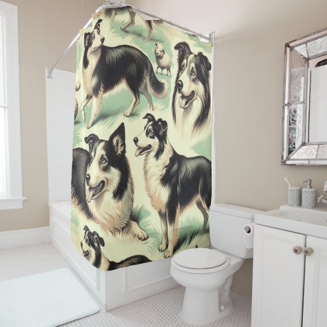 Rideaux De Douche Vintage Welsh Sheepdog Seamless (En situation)