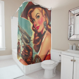Rideaux De Douche Vintage Western Pin-up