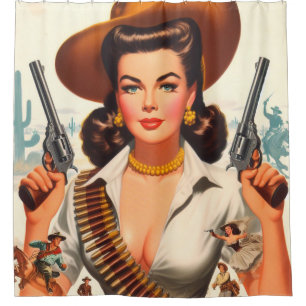 Rideaux De Douche Vintage Western Pin-up
