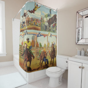 Rideaux De Douche Vintage Western Rodeo Événements Cowboys Horses Bu