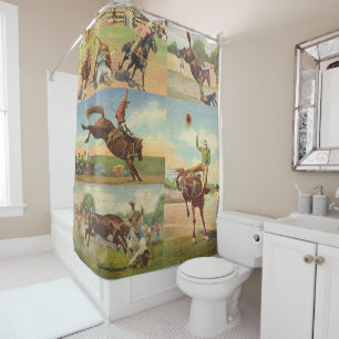 Rideaux De Douche Vintage Western Rodeo Événements Cowboys Horses Bu