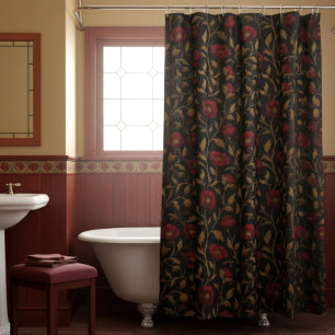 Rideaux De Douche Vintage William Morris Rouge Or Pavot Floral