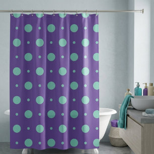 Rideaux de douche violet à pois sarcelle