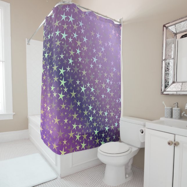 Rideaux De Douche violet+argent, brillant, brillant, étoile, couleur (En situation)
