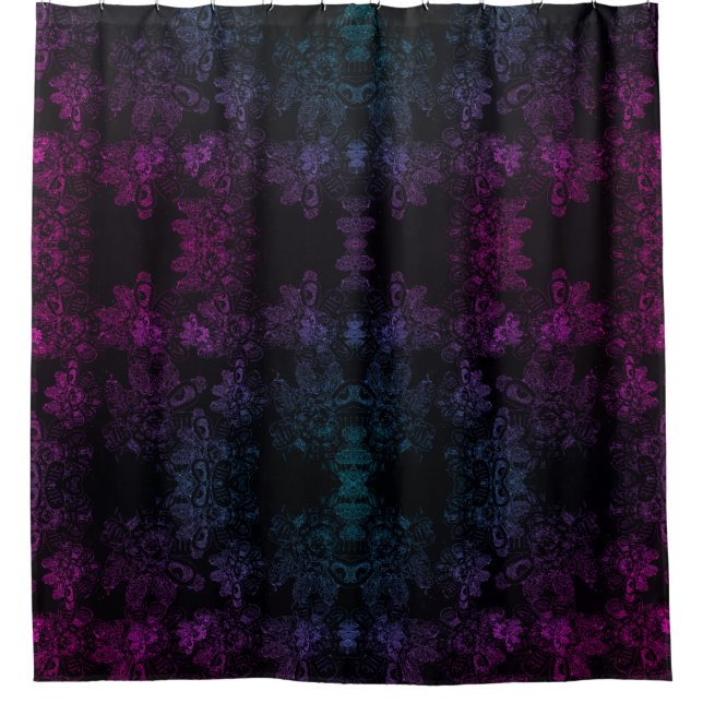 Rideaux De Douche Violet Bleu Chimmer-Noir "Les choses sauvages"Flor (Devant)