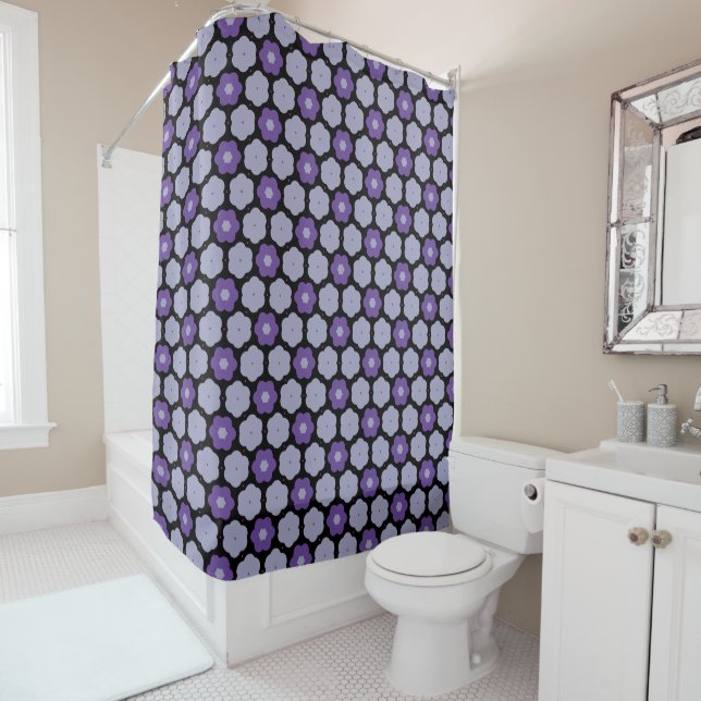 Rideaux De Douche Violet et gris (En situation)