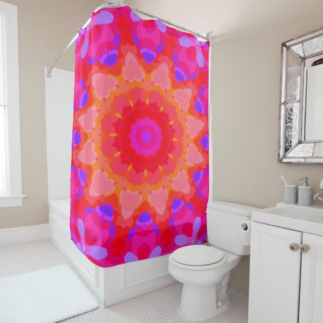 Rideaux De Douche Violet, rose et orange (En situation)