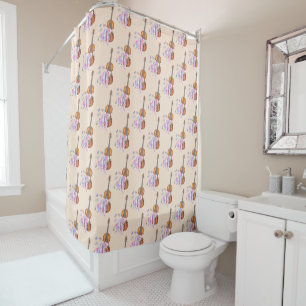 Rideaux De Douche Violon, Chaussures de Ballet, Fleurs et Papillons