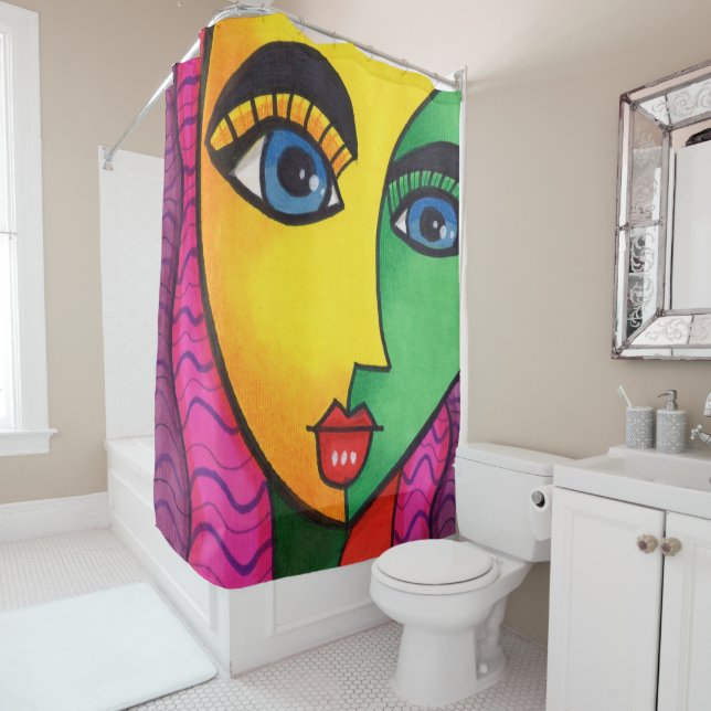 Rideaux De Douche Visage Abstraite colorée (En situation)