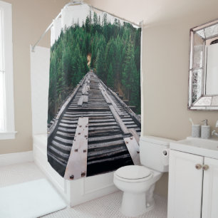 Rideaux De Douche Voies de chemin de fer de voyage en gros plan