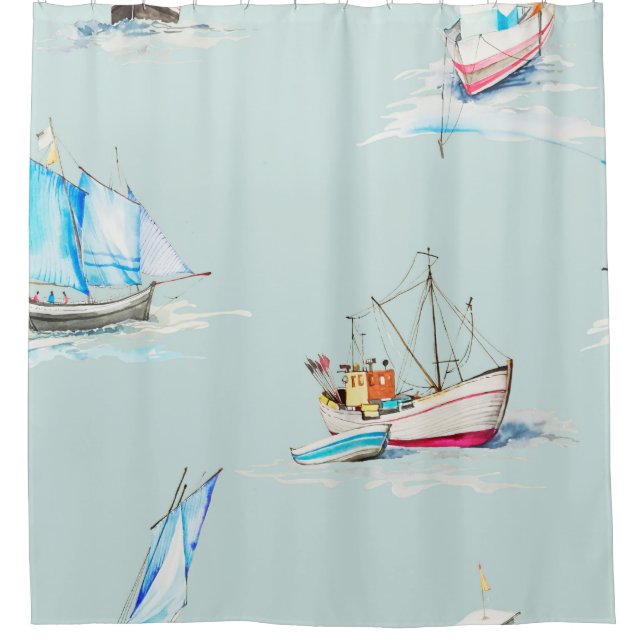 Rideaux De Douche voile d'aquarelle dessinée à la main illustration  (Devant)