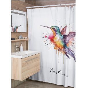Rideaux De Douche Vol de couleurs, colibri à l'aquarelle personnalis