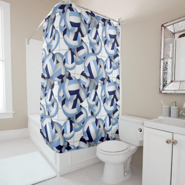 Rideaux De Douche Volleyballs motif w net bkgrd marine lt bleu (En situation)
