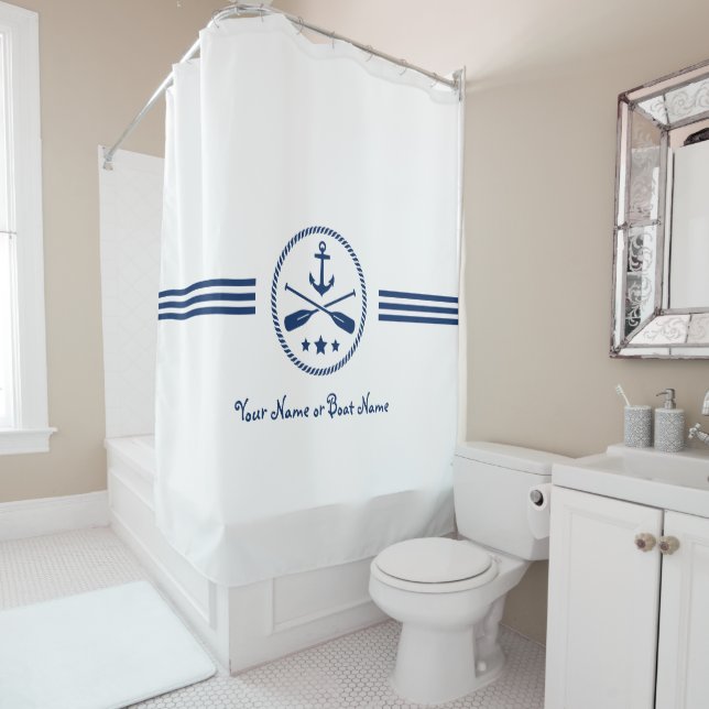 Rideaux De Douche Votre nom ou bateau Ancre nautique et aviron crois (En situation)