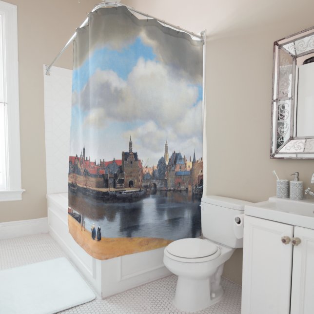 Rideaux De Douche Vue de Delft, Johannes Vermeer (En situation)