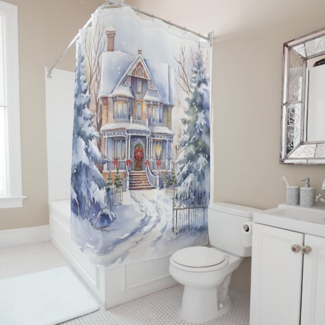 Rideaux De Douche Vue d'hiver de la maison victorienne (En situation)