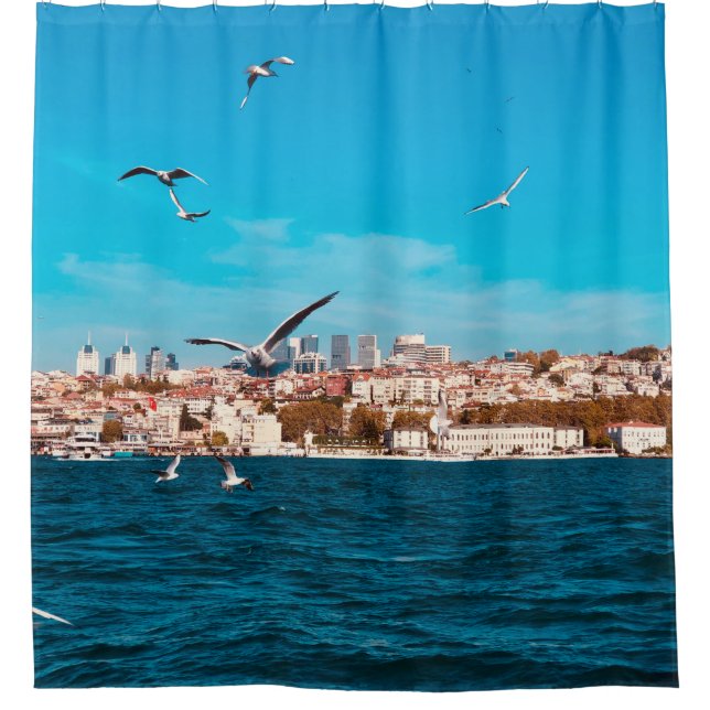 Rideaux De Douche Vue d'Istanbul avec mouettes par beau temps, B (Devant)