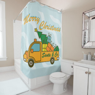 Rideaux De Douche Vue latérale du camion père Noël Joyeux Noël