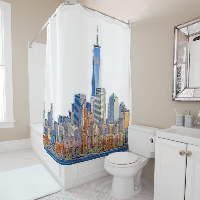 Rideaux De Douche Vue majestueuse de New York City Skyline (En situation)