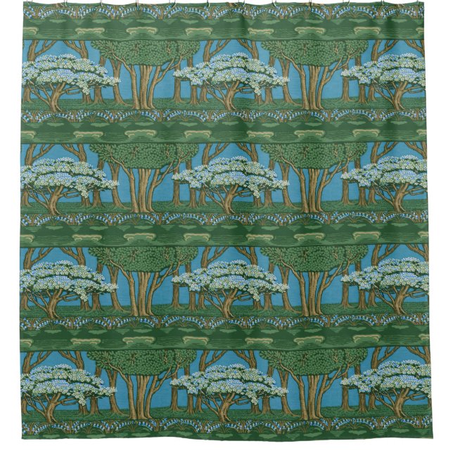 Rideaux De Douche Walter Crane May Tree Wallpaper Green Blue (Devant)