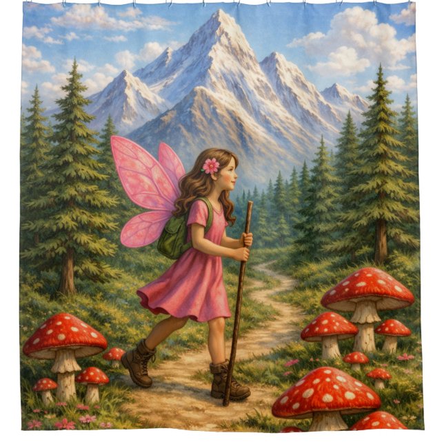 Rideaux De Douche Wanderlust Mountain Fairy Hiker Fairycore Mushroom (Devant)