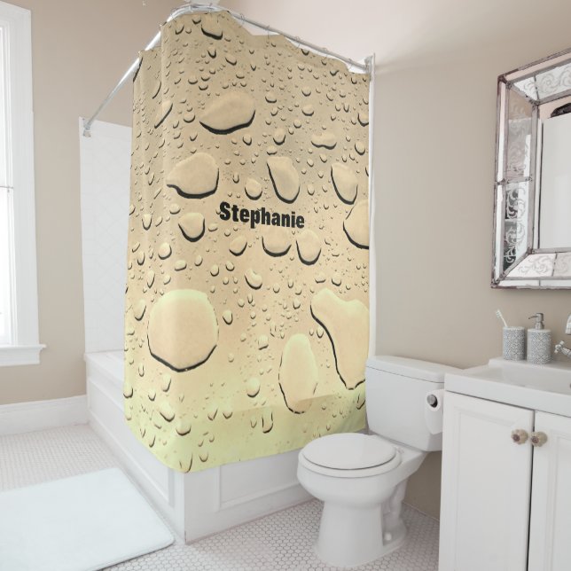 Rideaux De Douche Water Drops Sepia Gold Abstrait Nom personnalisé m (En situation)