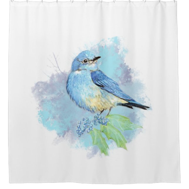 Rideaux De Douche Watercolor Bluebird Bird Nature Art (Devant)