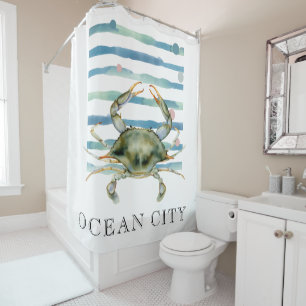 RIDEAUX DE DOUCHE WATERCOLOR CRAB, VILLE DE PLAGE, VILLE D'OCÉAN