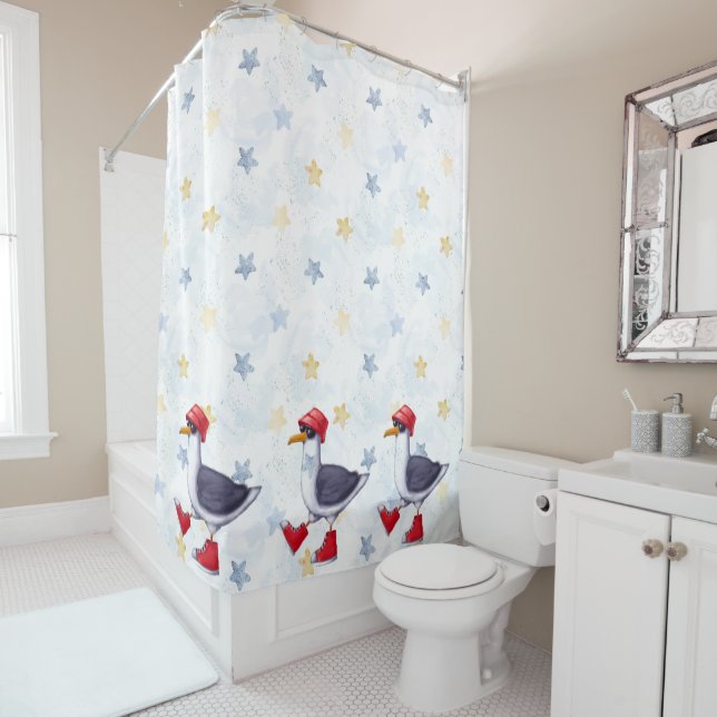 Rideaux De Douche Watercolor Fun Seagull (En situation)