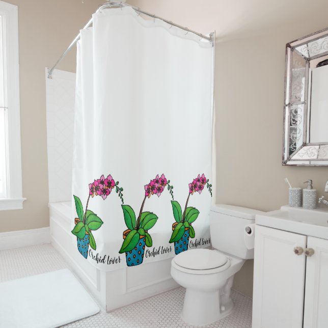 Rideaux De Douche Watercolor Orchid Plant (En situation)