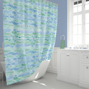 Rideaux De Douche Welcome Beach House Modern Ocean Wave Motif
