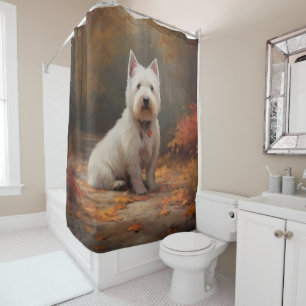 Rideaux De Douche West Highland White Terrier à l'automne Leaves aut