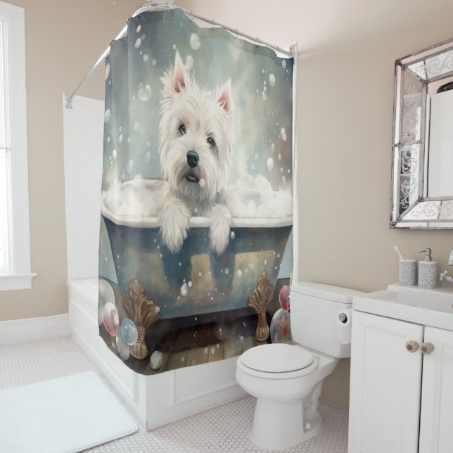 Rideaux De Douche West Highland White Terrier Dans Baignoire (En situation)