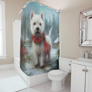 Rideaux De Douche West Highland White Terrier Dog dans la neige Noël